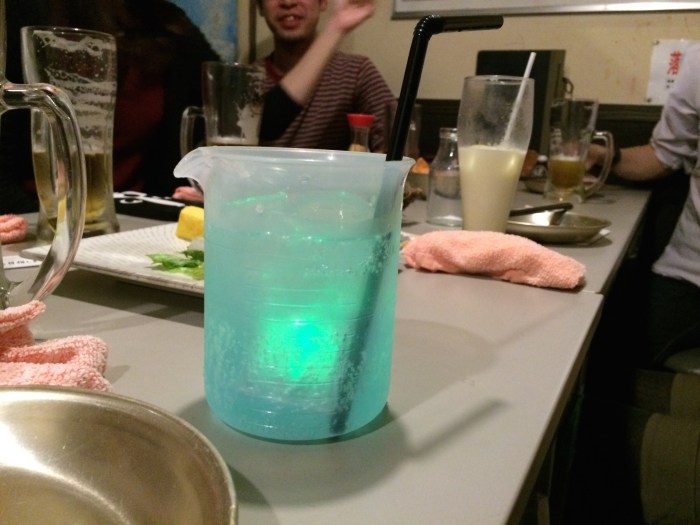 Matsukiyo had a drink in a beaker that glowed (thanks to an led-lit ice cube).